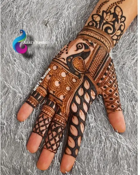 indian peacock back hand mehndi design