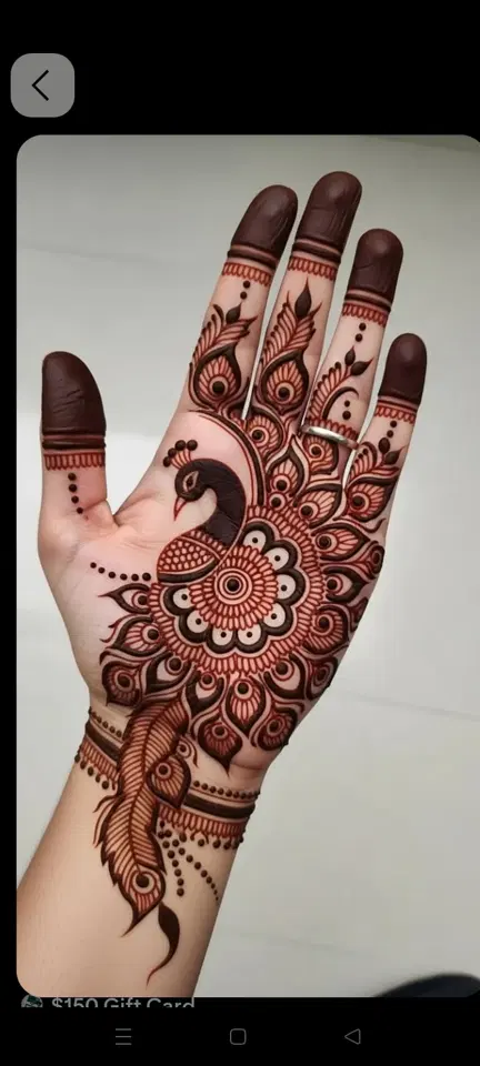 bridal peacock front hand mehndi design