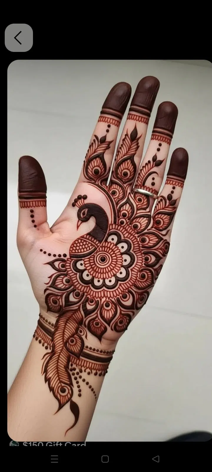 Bridal Front Hand Mehndi Design with Peacock