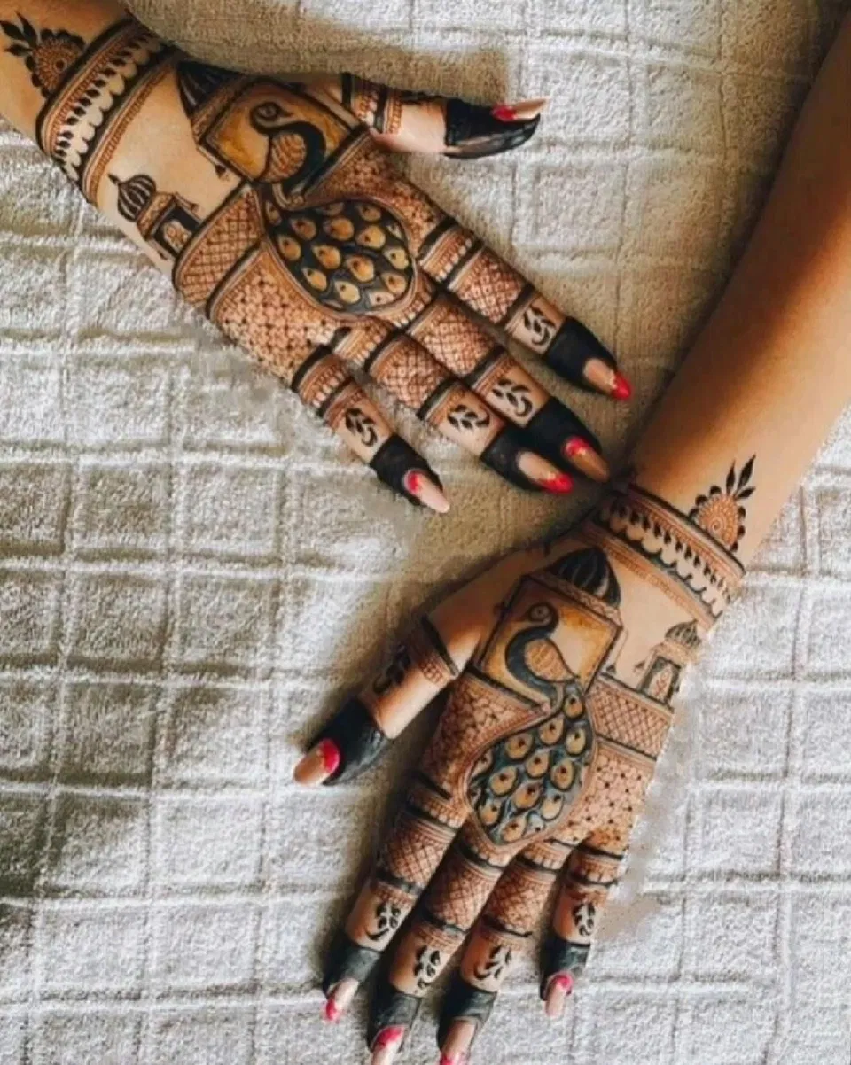 Bridal Indian Back Hand Mehndi Design with Peacock (4)