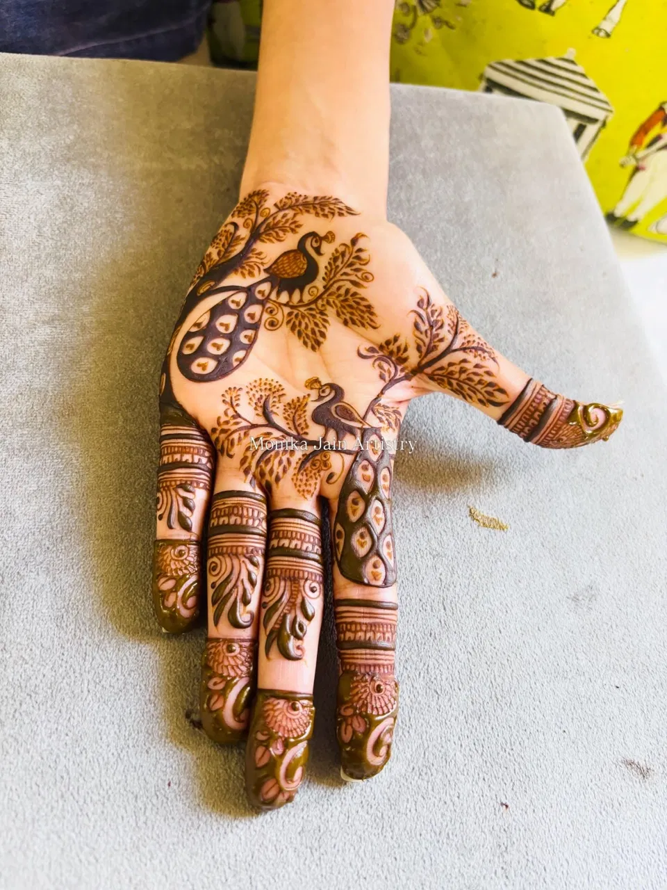 Stylish Back Hand Mehndi Design with Peacock (3)