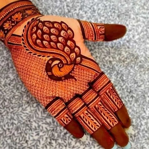 Stylish Front Hand Mehndi Design with Peacock (2)