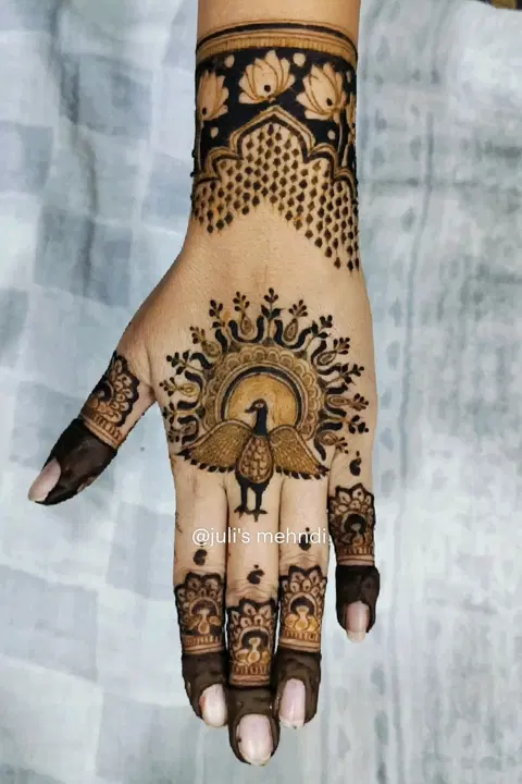 stylish lotus back hand mehndi design