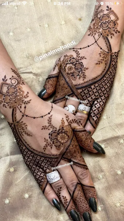 aesthetic bridal figure back hand mehndi design