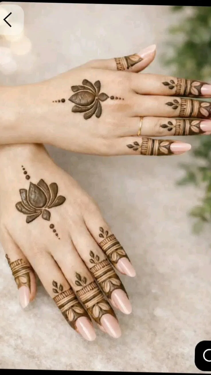 Minimal Simple Back Hand Mehndi Design with Flowers, Jaal and Lotus