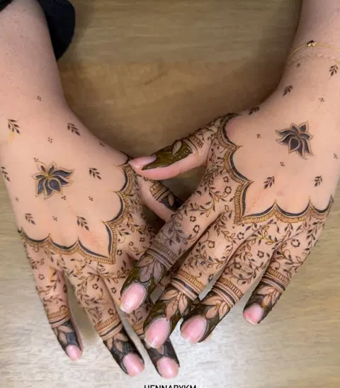 aesthetic royal flower back hand mehndi design