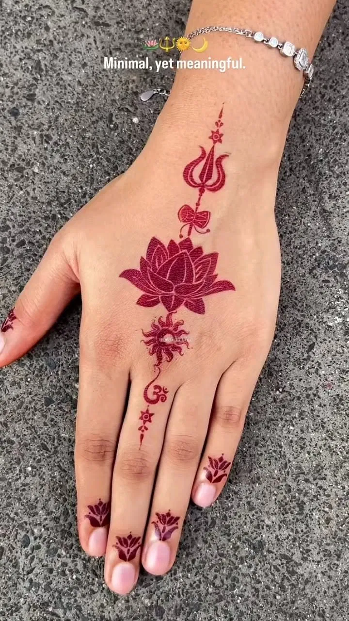 Arabic Simple Back Hand Mehndi Design with Deity and Flowers