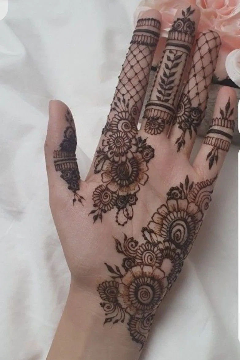 Arabic Indo-Arabic Full Hand Mehndi Design with Gol Tikki and Flowers