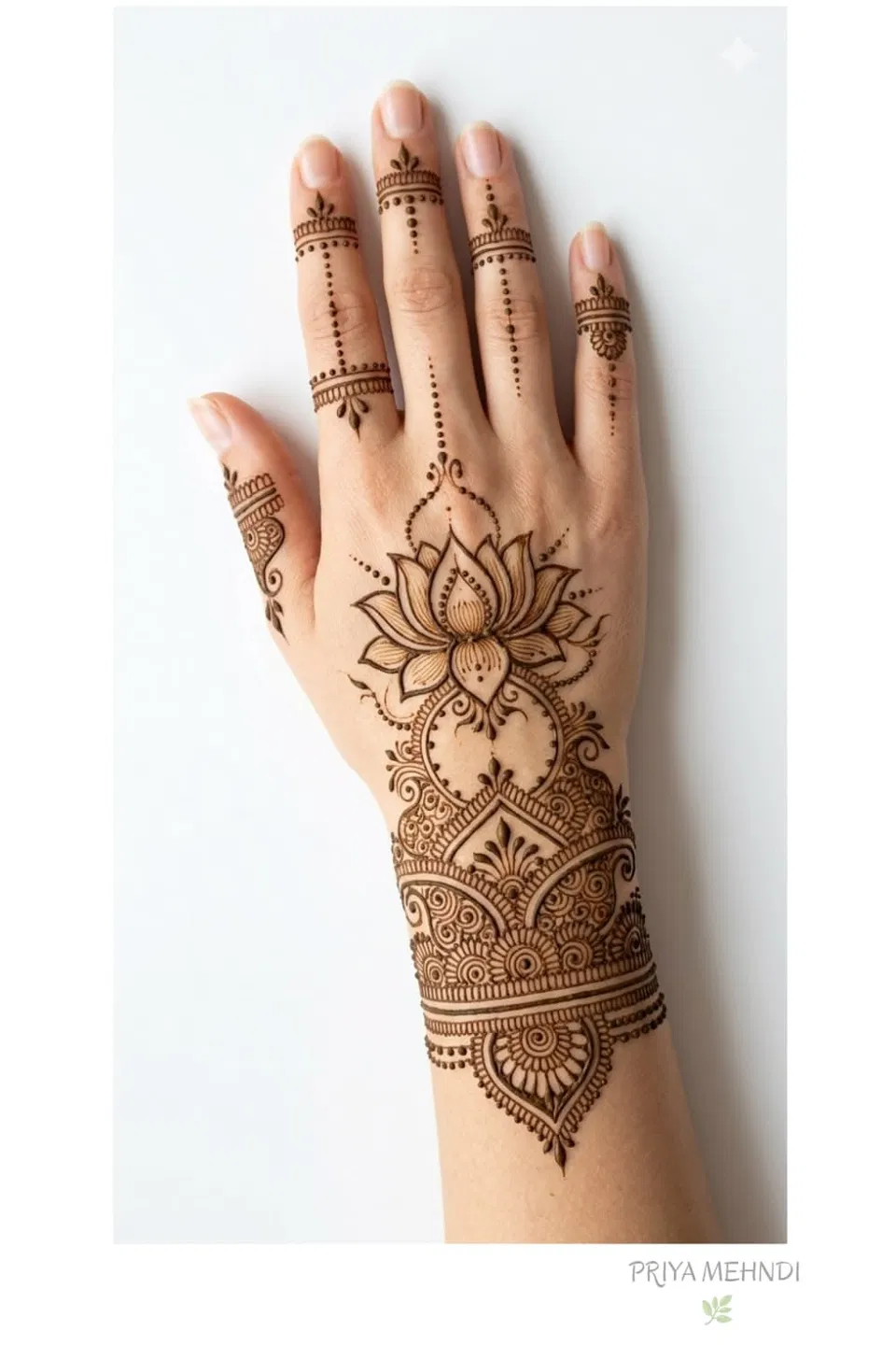 Bridal Simple Back Hand Mehndi Design with Flowers and Lotus