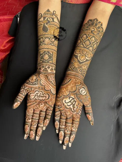 arabic bridal figure front hand mehndi design