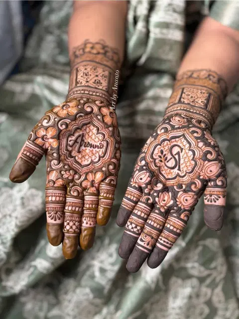 bridal stylish figure front hand mehndi design