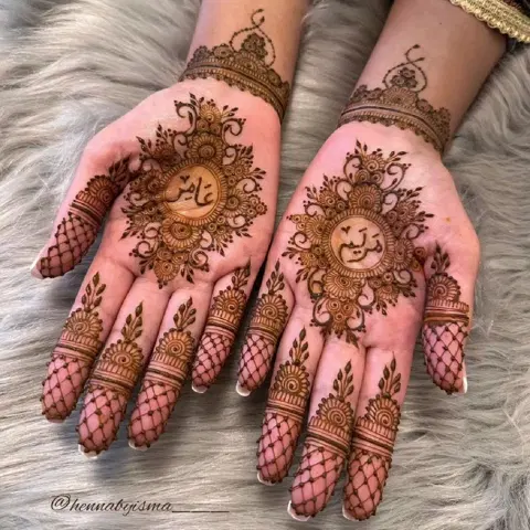 arabic bridal circle front hand mehndi design