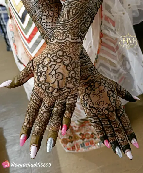 bridal indian name back hand mehndi design
