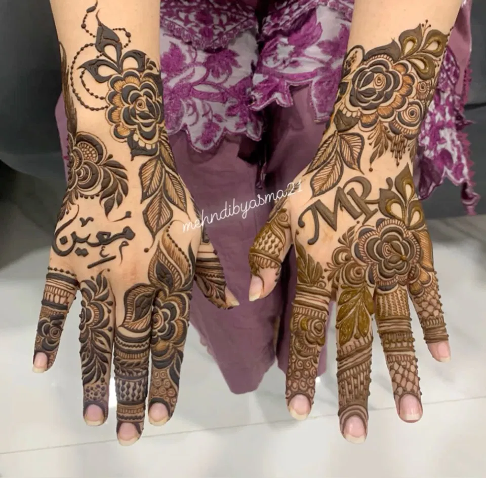 Bridal Back Hand Mehndi Design with Hidden Name