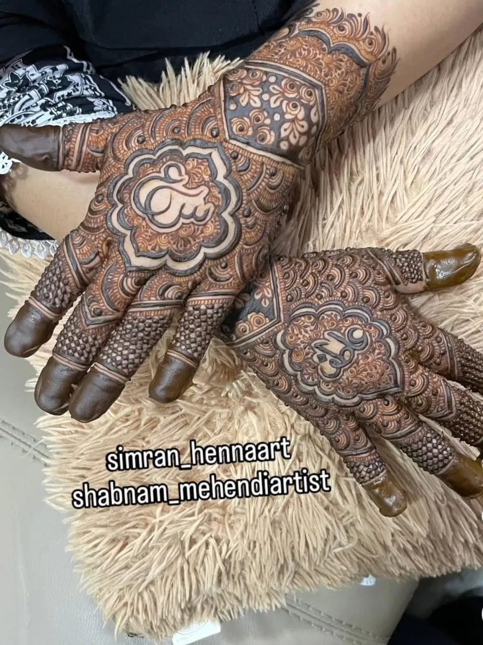 Bridal Arm Mehndi Design with Figures, Hearts and Hidden Name for Engagement