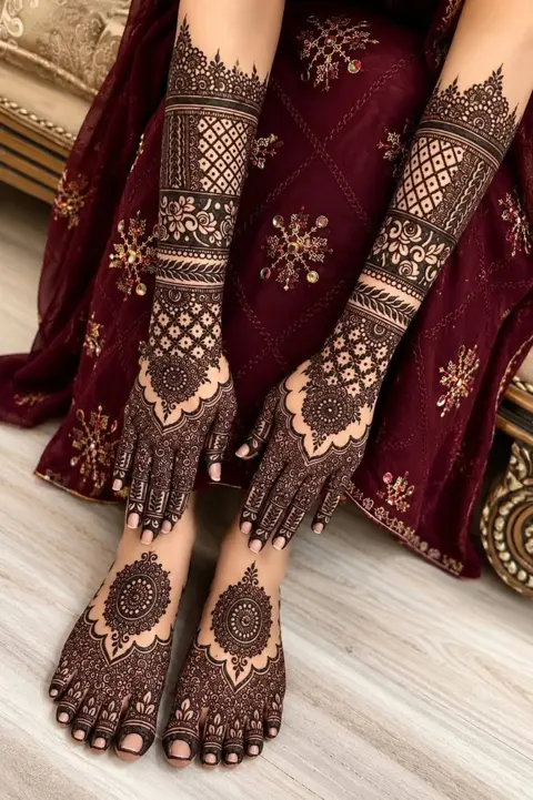 aesthetic bridal foot mehndi design