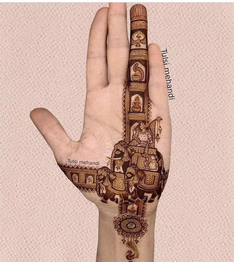 Aesthetic Royal Finger Mehndi Design with Deity