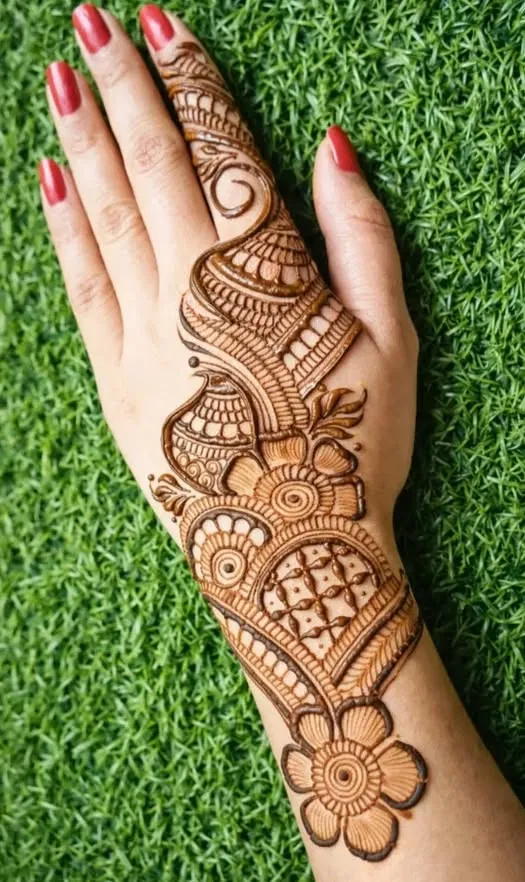 Arabic Indo-Arabic Back Hand Mehndi Design for Engagement