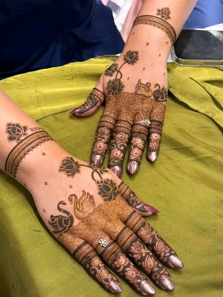 Bridal Simple Back Hand Mehndi Design with Lotus for Diwali