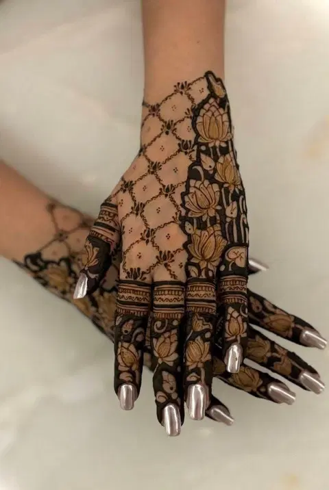 aesthetic simple jaal back hand mehndi design