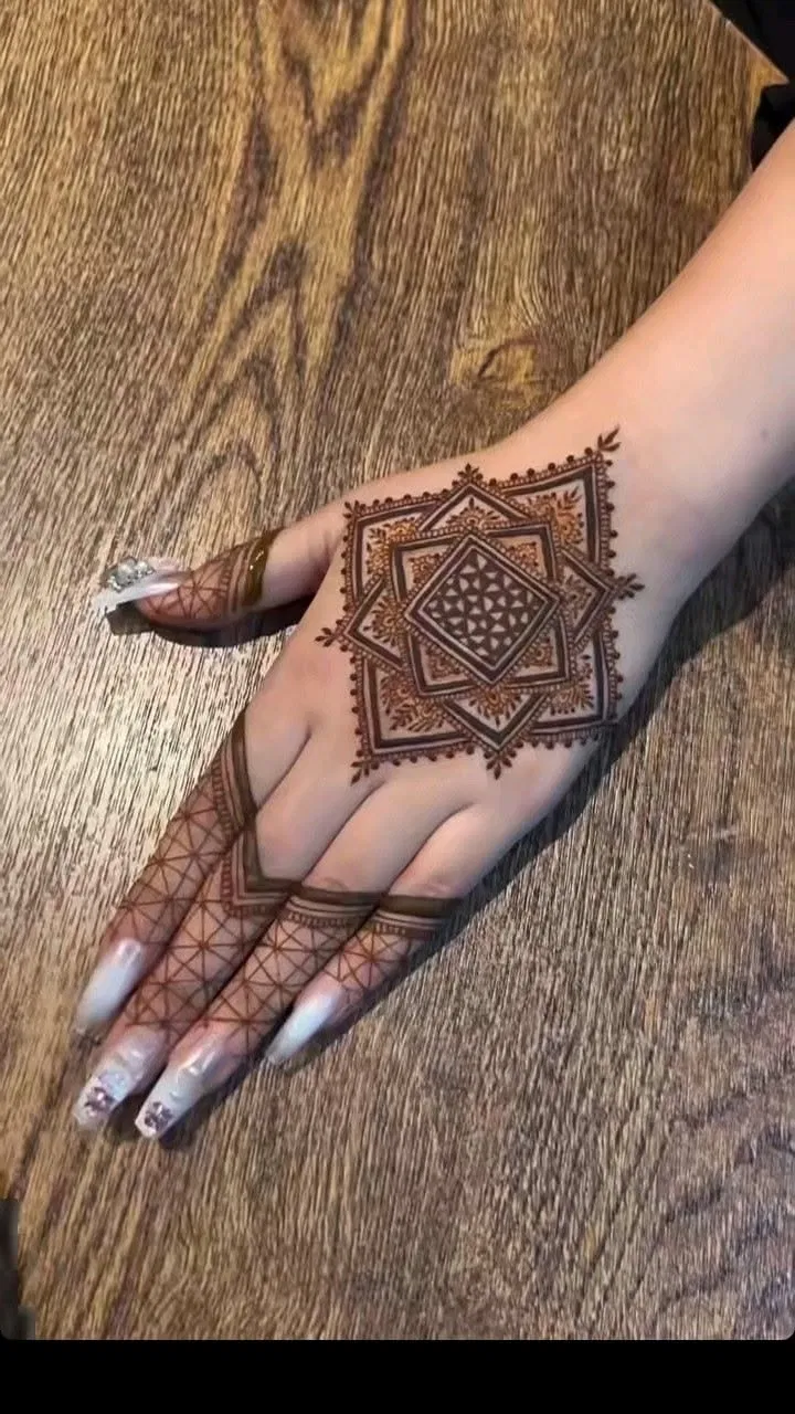 Aesthetic Pakistani Back Hand Mehndi Design with Gol Tikki for Diwali