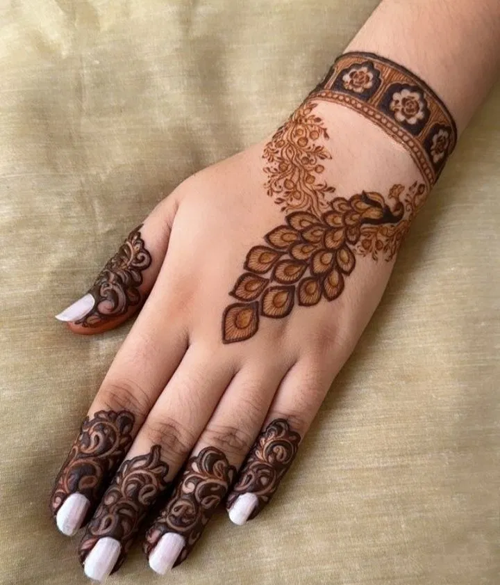 Minimal Simple Back Hand Mehndi Design with Flowers, Jaal and Lotus for Diwali (3)