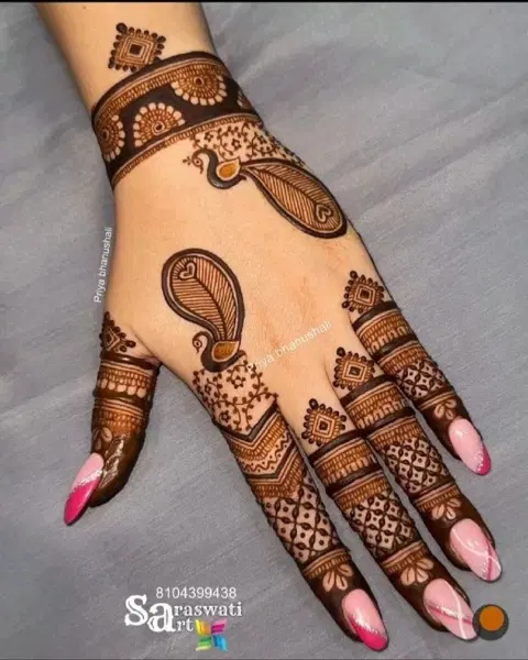 aesthetic royal bel back hand mehndi design