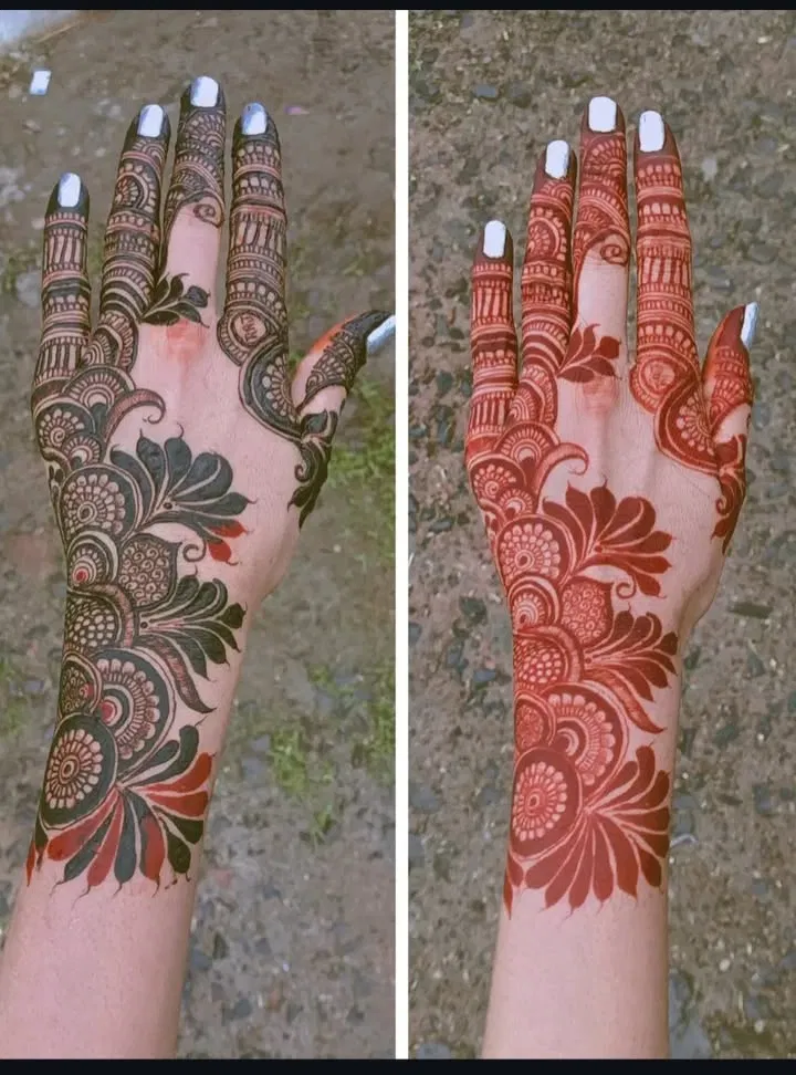 Arabic Bridal Finger Mehndi Design with Gol Tikki for Engagement