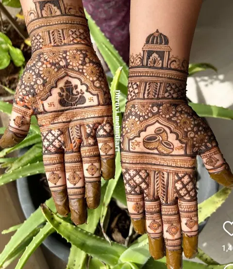bridal indian deity front hand mehndi design