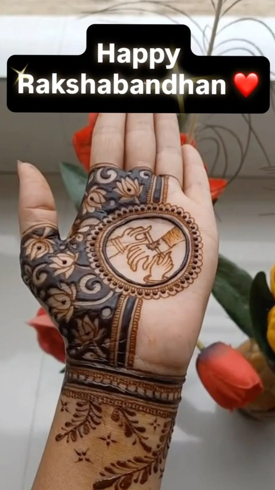 Indian Front Hand Mehndi Design with Gol Tikki for Raksha Bandhan