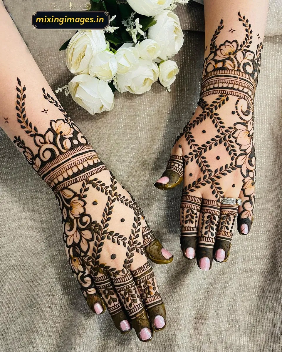Simple Back Hand Mehndi Design with Flowers and Jaal for Raksha Bandhan