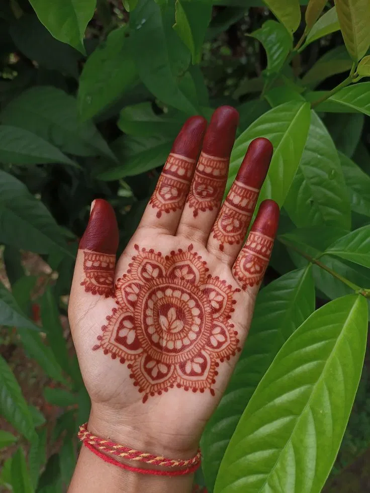 Aesthetic Back Hand Mehndi Design with Gol Tikki and Lotus