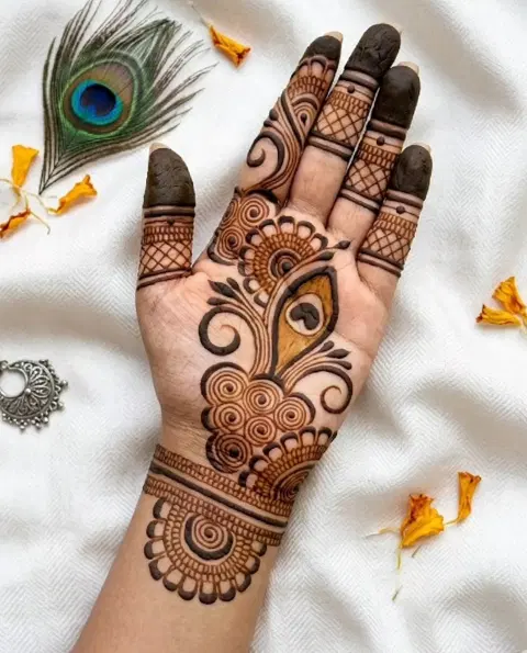 simple peacock front hand mehndi design
