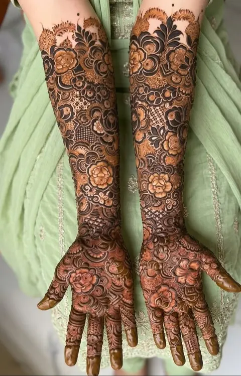 aesthetic bridal figure arm mehndi design