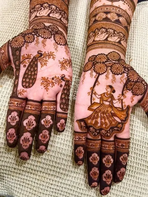bridal indian figure back hand mehndi design