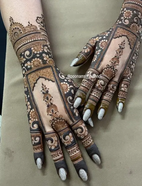 aesthetic royal flower back hand mehndi design