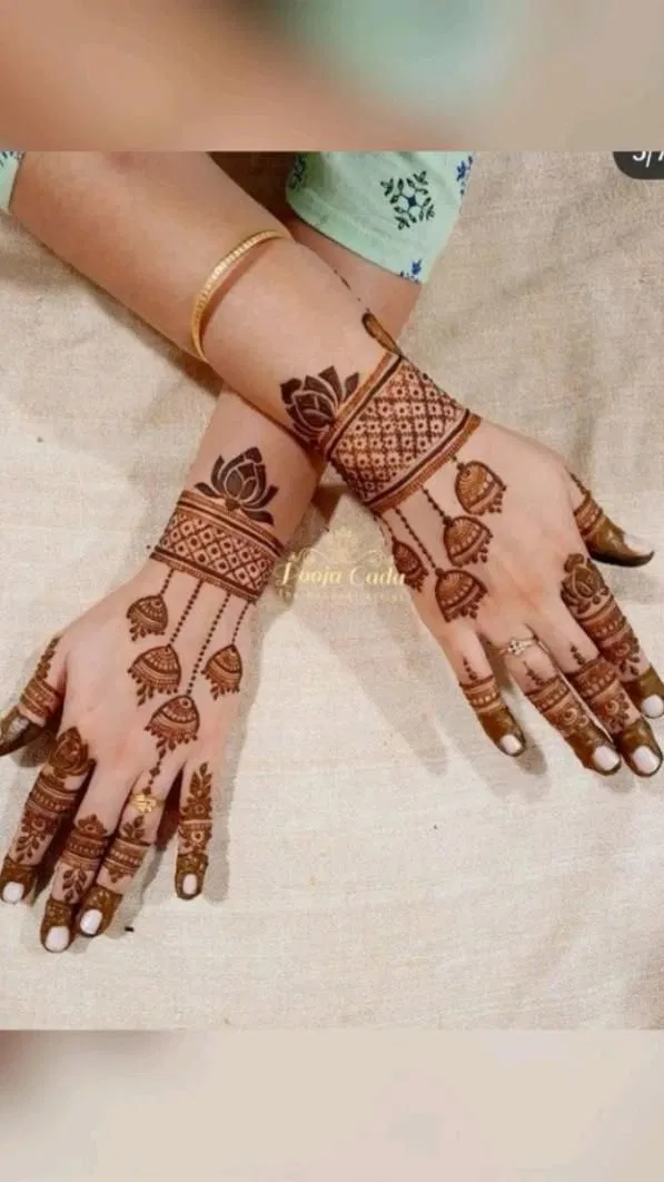 Arabic Simple Back Hand Mehndi Design with Jaal and Lotus