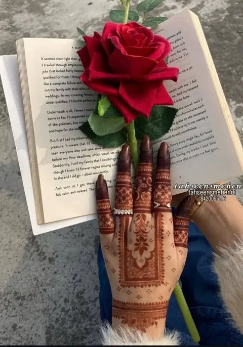 aesthetic bridal flower back hand mehndi design