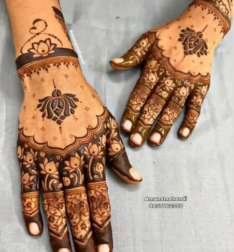 bridal stylish figure back hand mehndi design