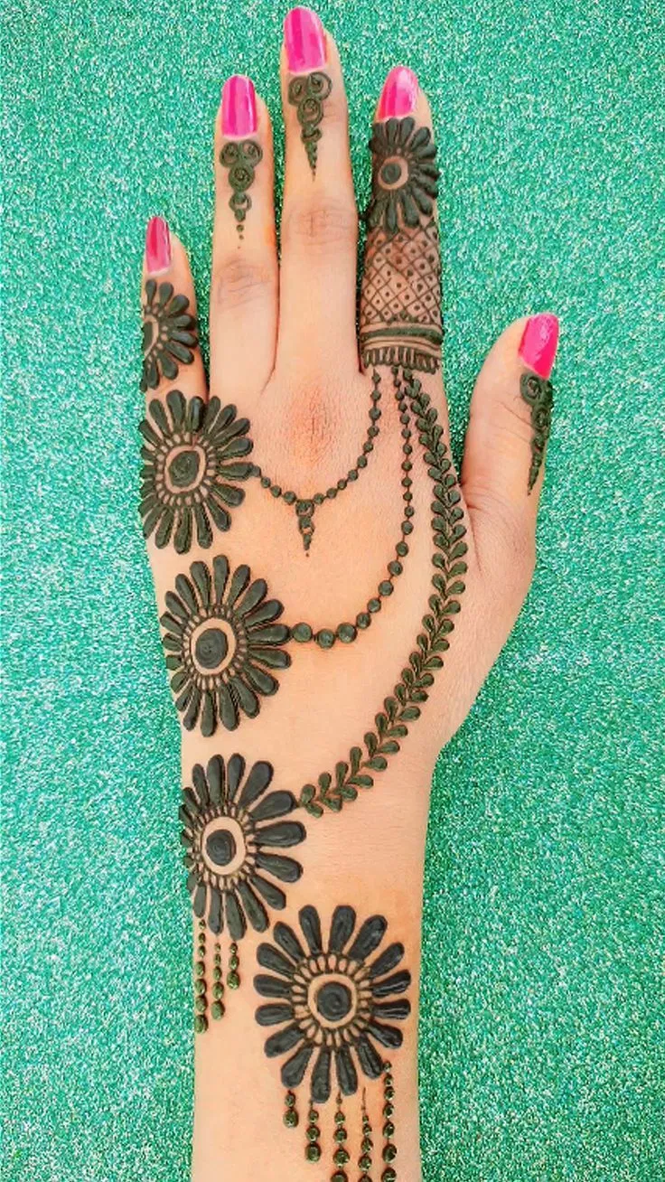 Arabic Simple Back Hand Mehndi Design with Flowers and Jaal for Eid (5)