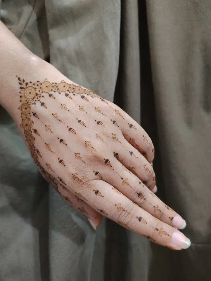 Minimal Simple Back Hand Mehndi Design with Jaal for Engagement