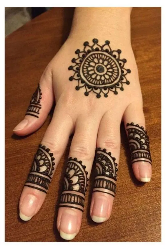 Simple Stylish Back Hand Mehndi Design with Gol Tikki and Jaal (6)