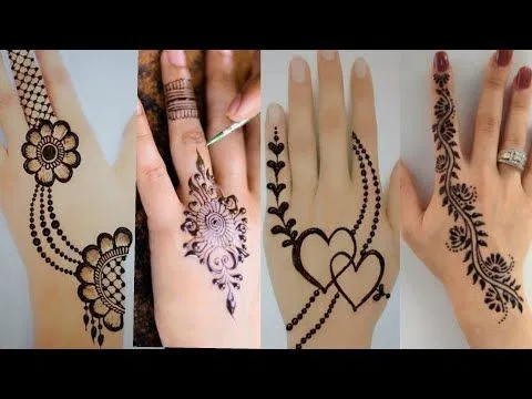 Simple Stylish Back Hand Mehndi Design with Bel and Hearts for Eid