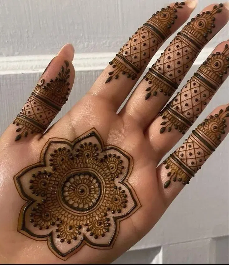 Aesthetic Arabic Back Hand Mehndi Design with Gol Tikki, Flowers and Lotus for Eid (12)