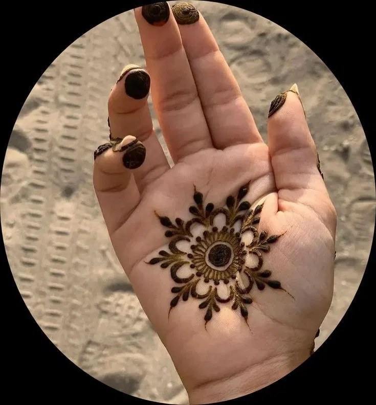 Arabic Simple Finger Mehndi Design with Gol Tikki and Flowers (3)