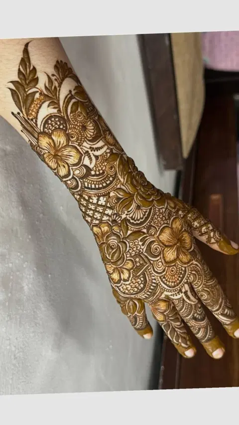 arabic bridal flower back hand mehndi design