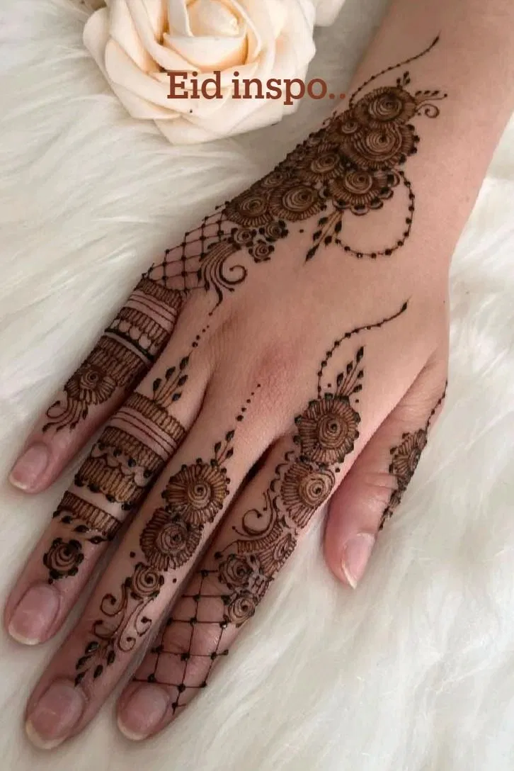 Aesthetic Simple Back Hand Mehndi Design with Flowers for Eid