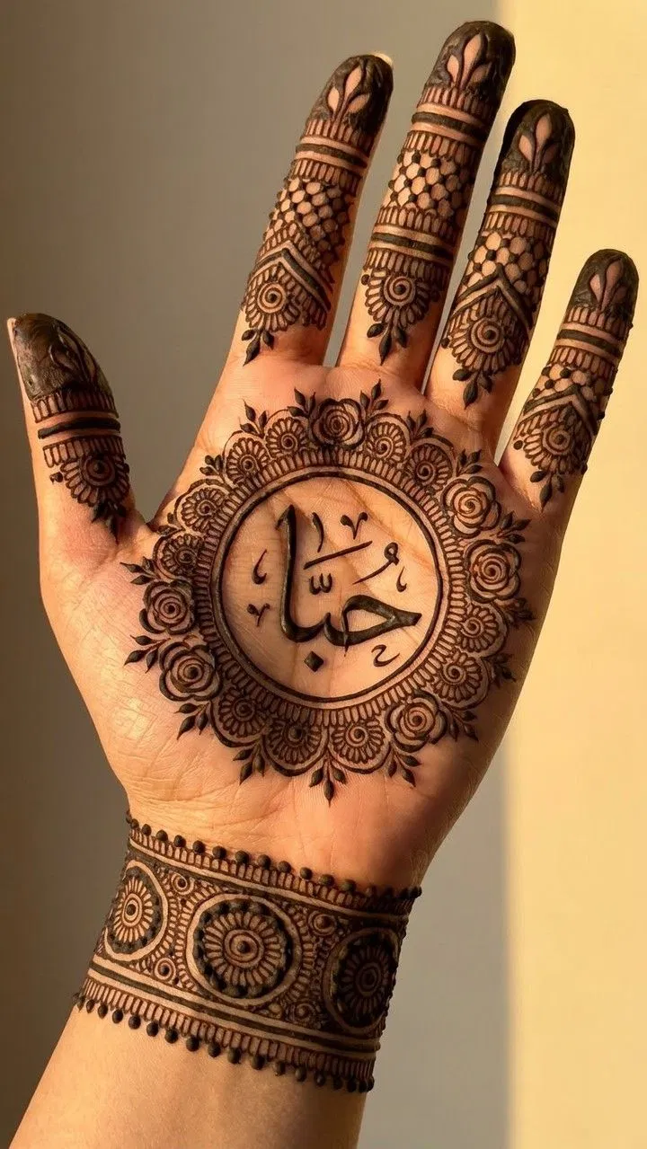 Aesthetic Arabic Front Hand Mehndi Design with Gol Tikki (19)