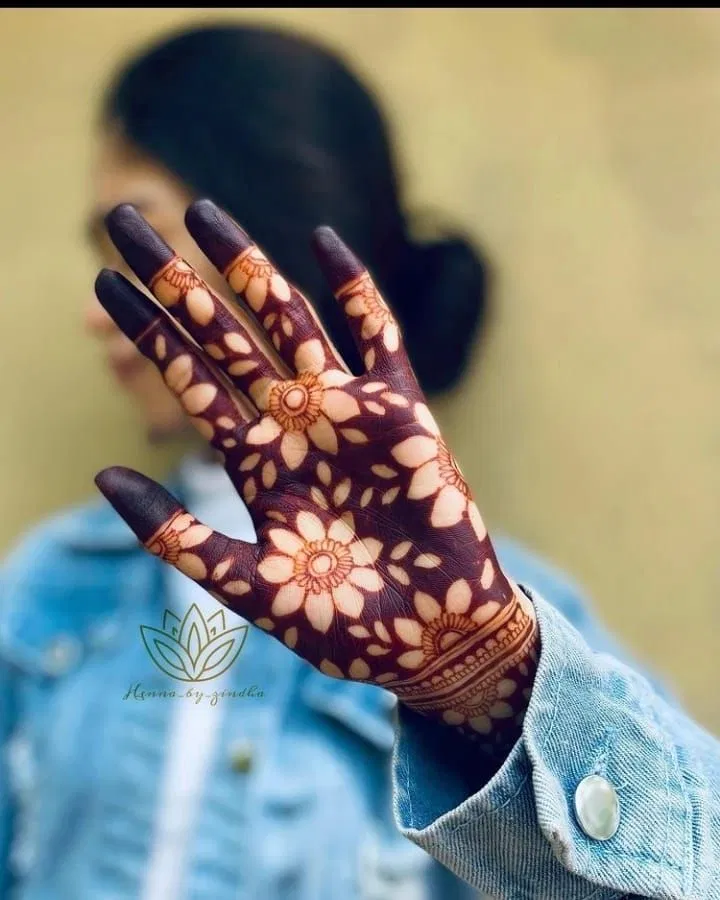 Aesthetic Simple Back Hand Mehndi Design with Flowers for Diwali (2)