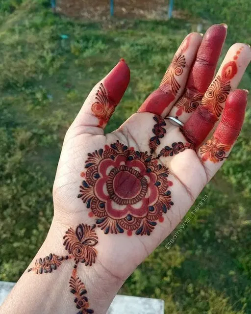 Aesthetic Arabic Front Hand Mehndi Design with Gol Tikki and Jaal (2)